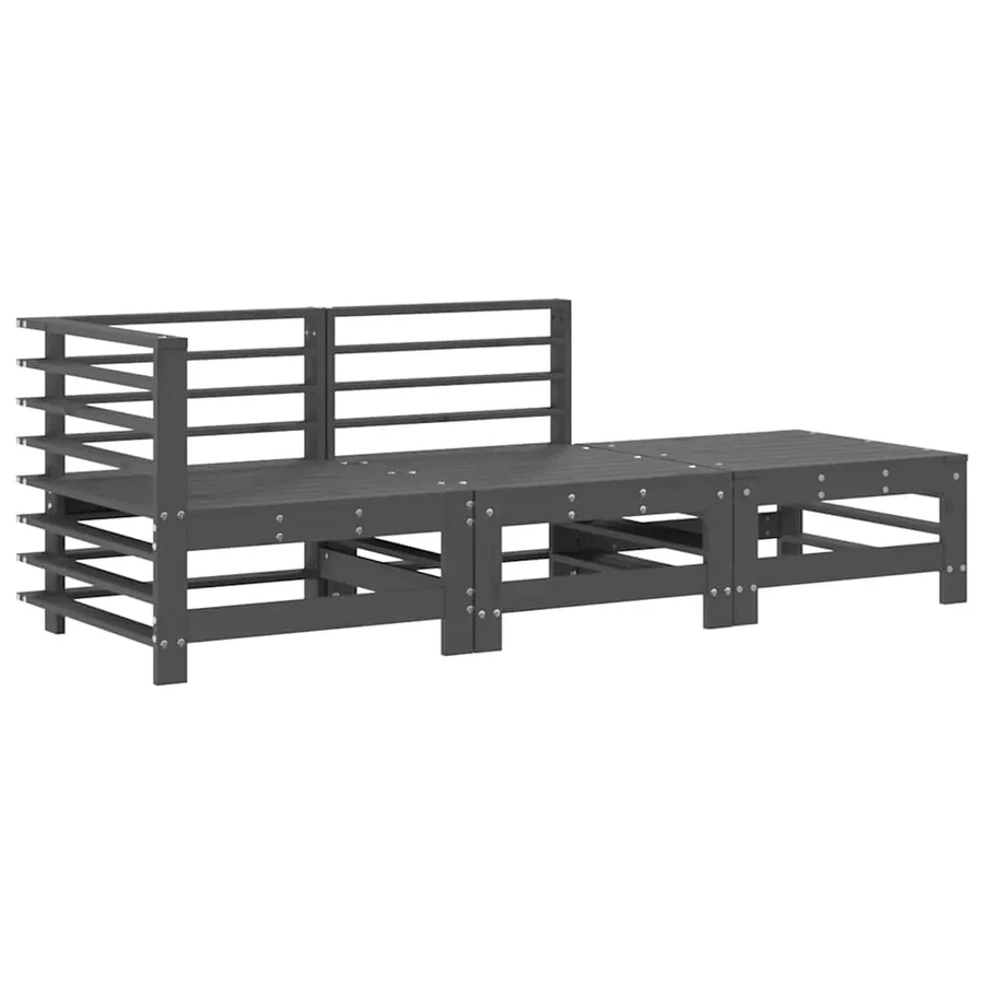 Salon de jardin 3 pcs avec coussins gris bois massif - 3
