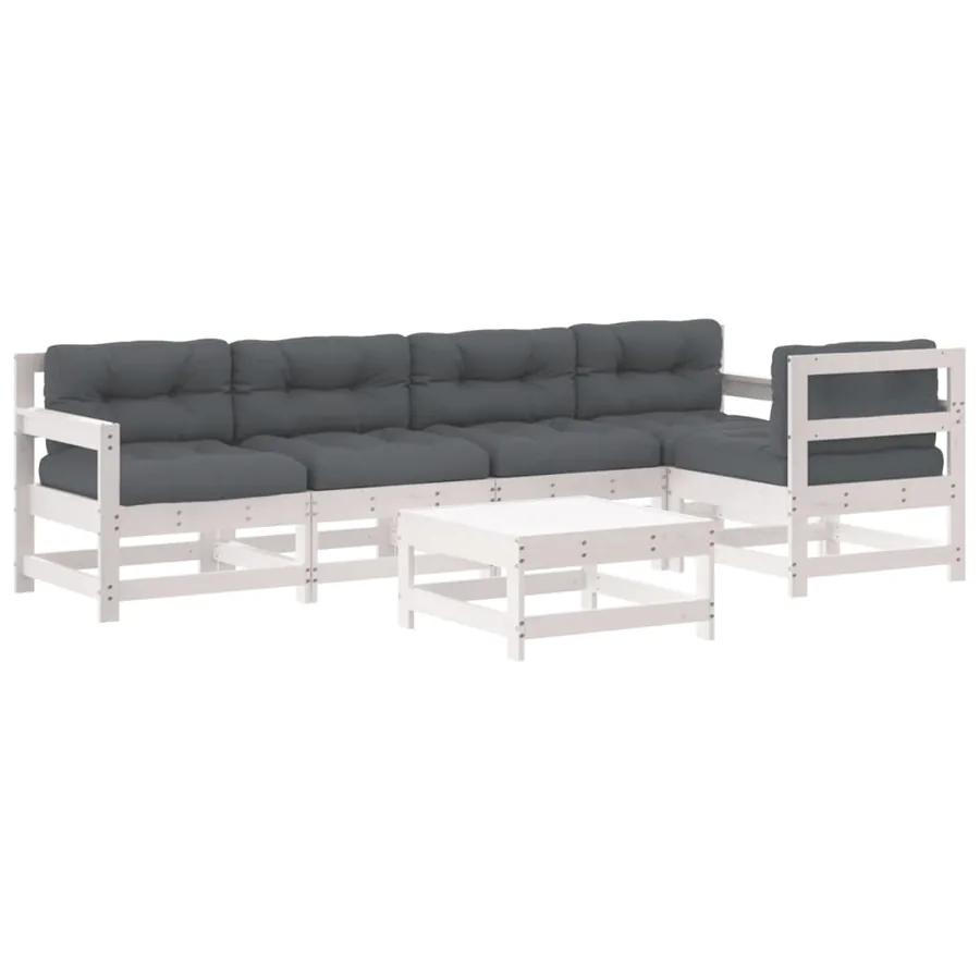 Salon de jardin 6 pcs avec coussins blanc bois massif - 2