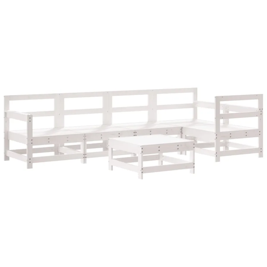 Salon de jardin 6 pcs avec coussins blanc bois massif - 3