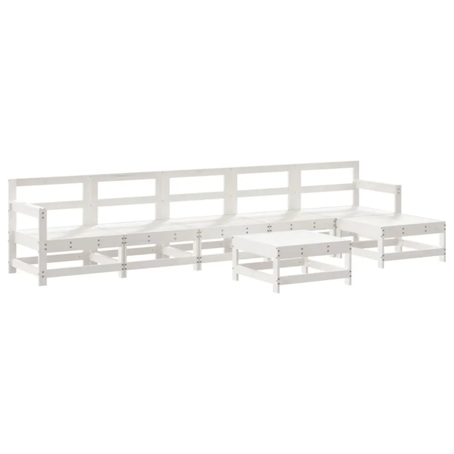 Salon de jardin 7 pcs avec coussins blanc bois massif - 3