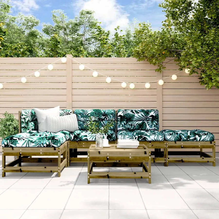 Salon de jardin 6 pcs avec coussins bois de pin imprégné