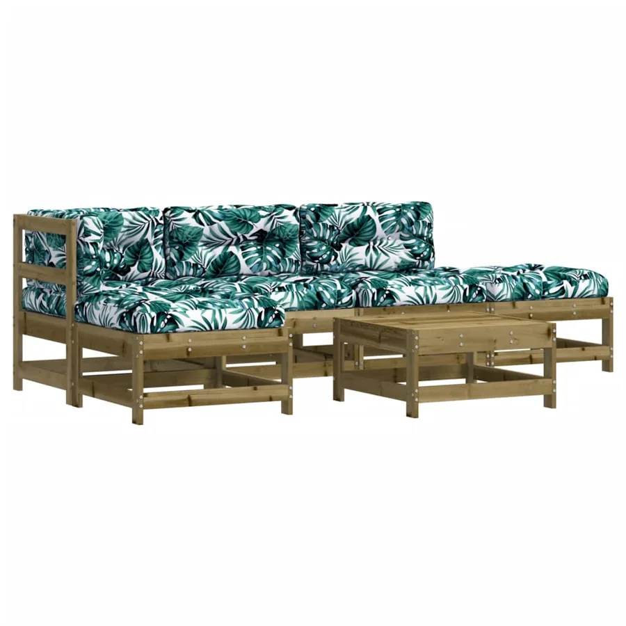 Salon de jardin 6 pcs avec coussins bois de pin imprégné - 2
