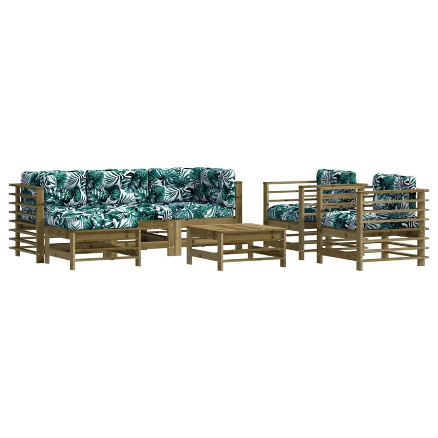 Salon de jardin 7 pcs avec coussins bois de pin imprégné - 2