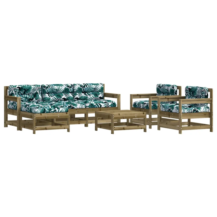 Salon de jardin 7 pcs avec coussins bois de pin imprégné - 2