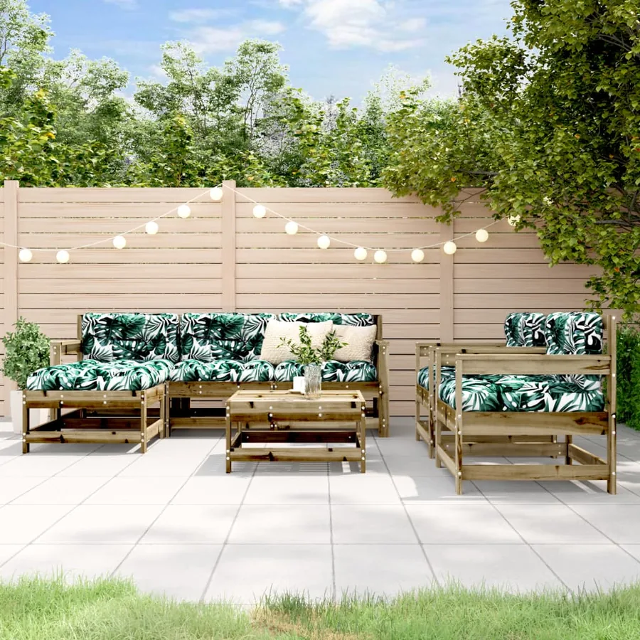 Salon de jardin 7 pcs avec coussins bois de pin imprégné