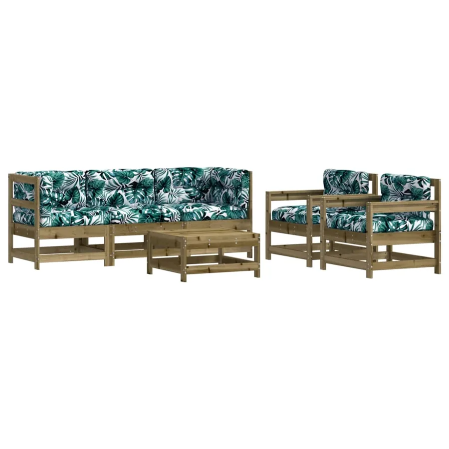 Salon de jardin 6 pcs avec coussins bois de pin imprégné - 2