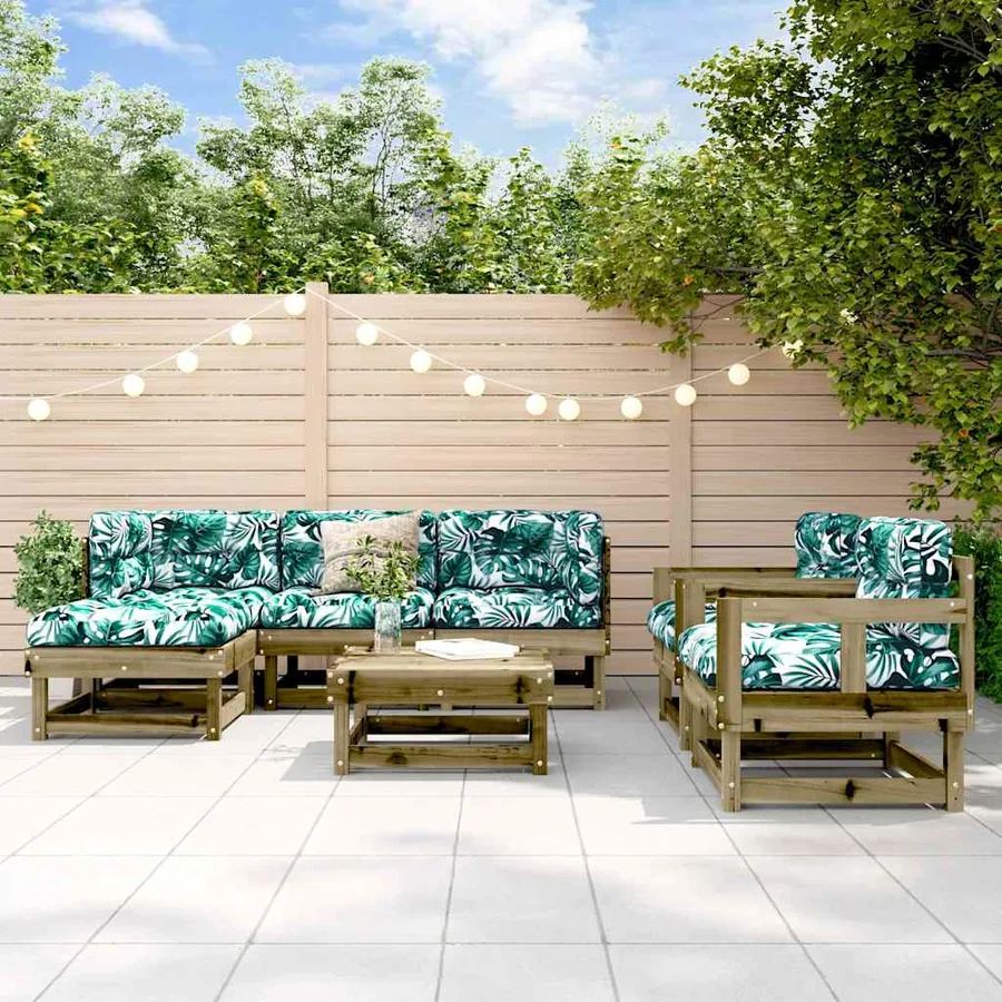 Salon de jardin 7 pcs avec coussins bois de pin imprégné