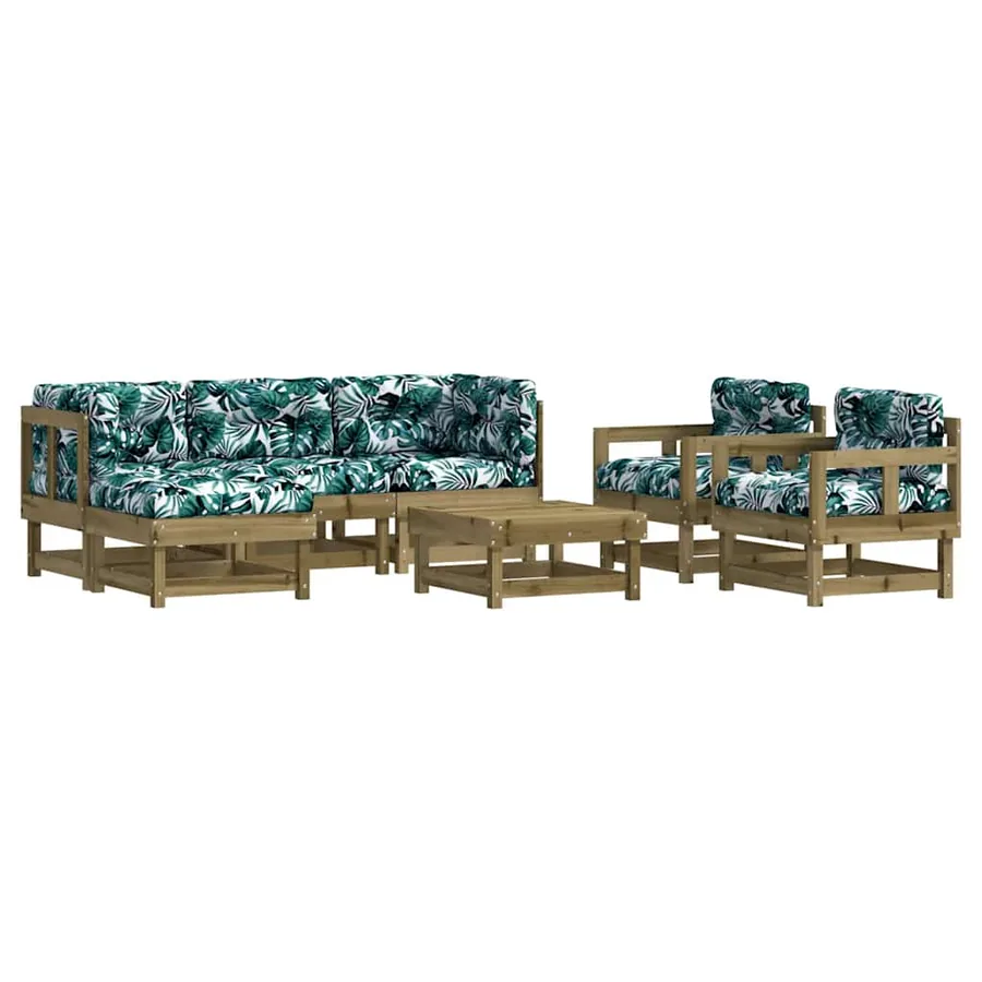 Salon de jardin 7 pcs avec coussins bois de pin imprégné - 2