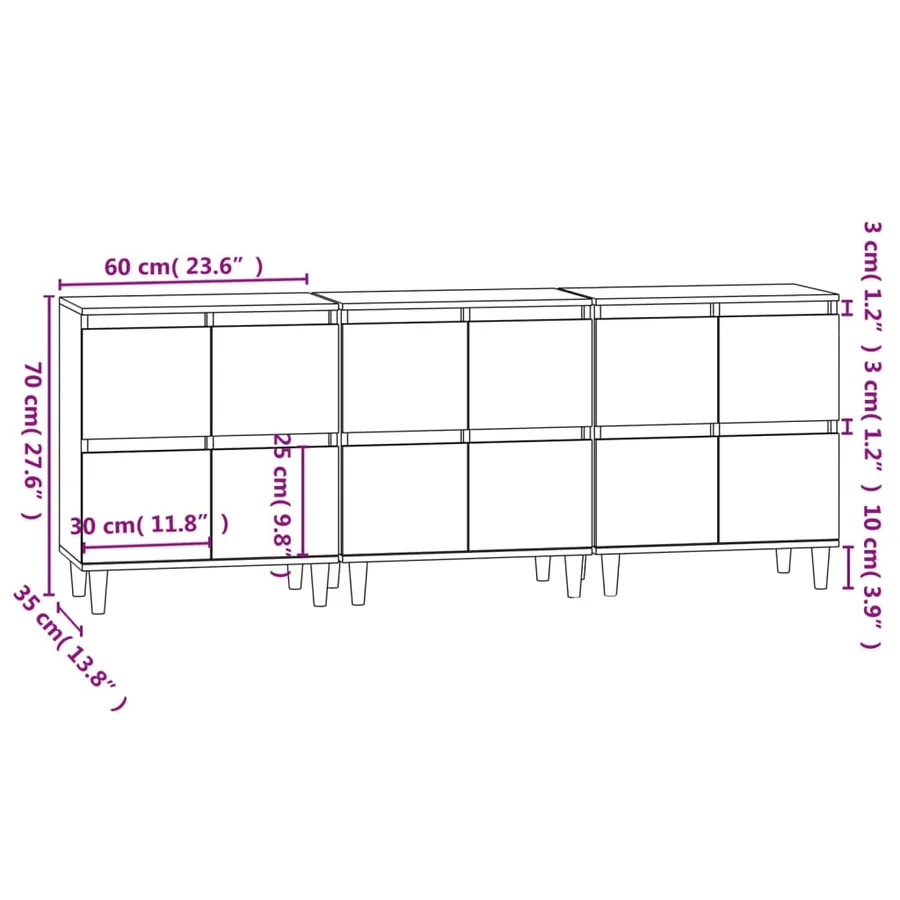Buffets 3 pcs blanc 60x35x70 cm bois d'ingénierie - 11