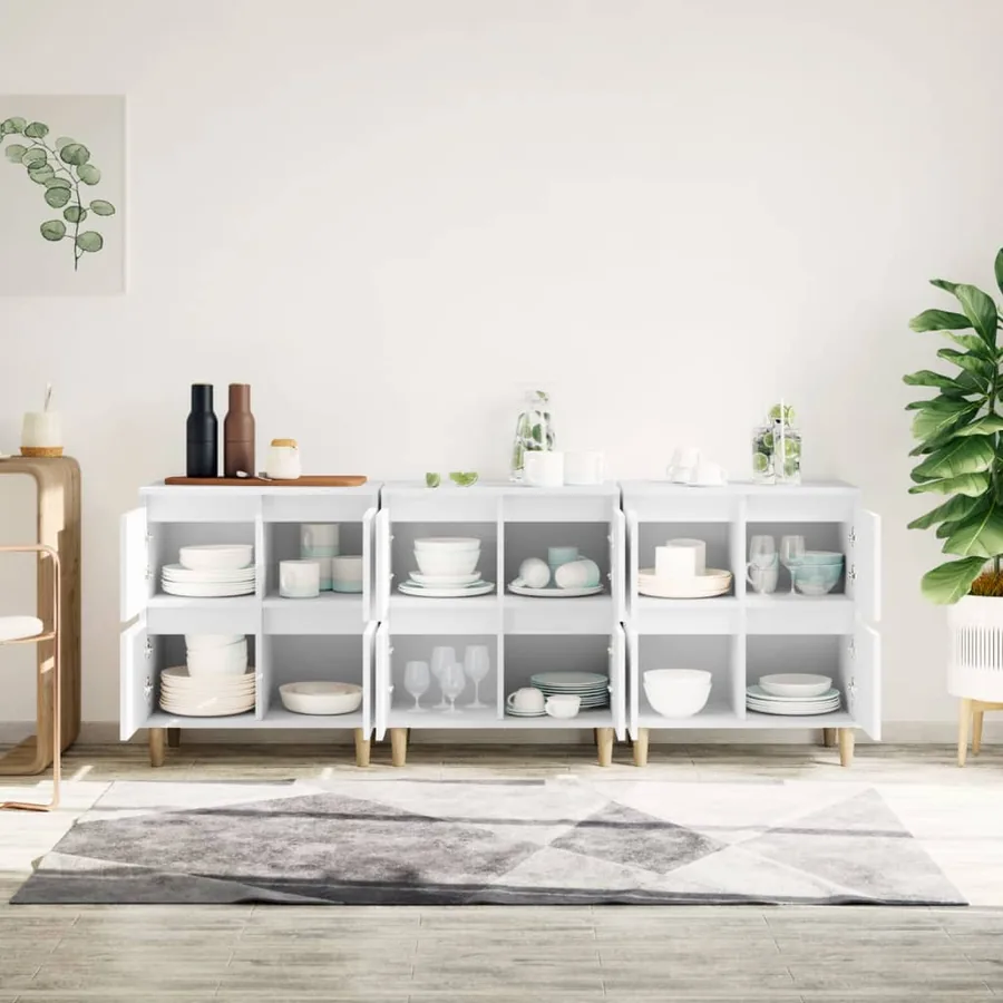 Buffets 3 pcs blanc 60x35x70 cm bois d'ingénierie - 3