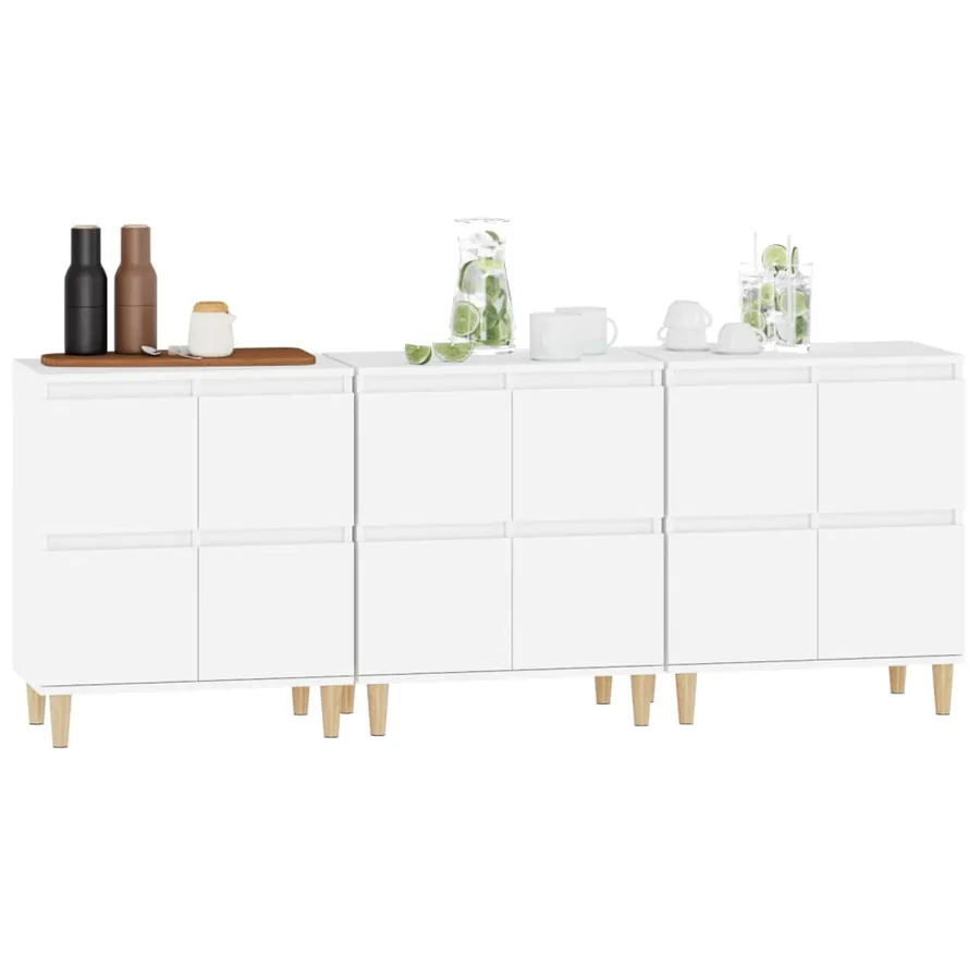 Buffets 3 pcs blanc 60x35x70 cm bois d'ingénierie - 4