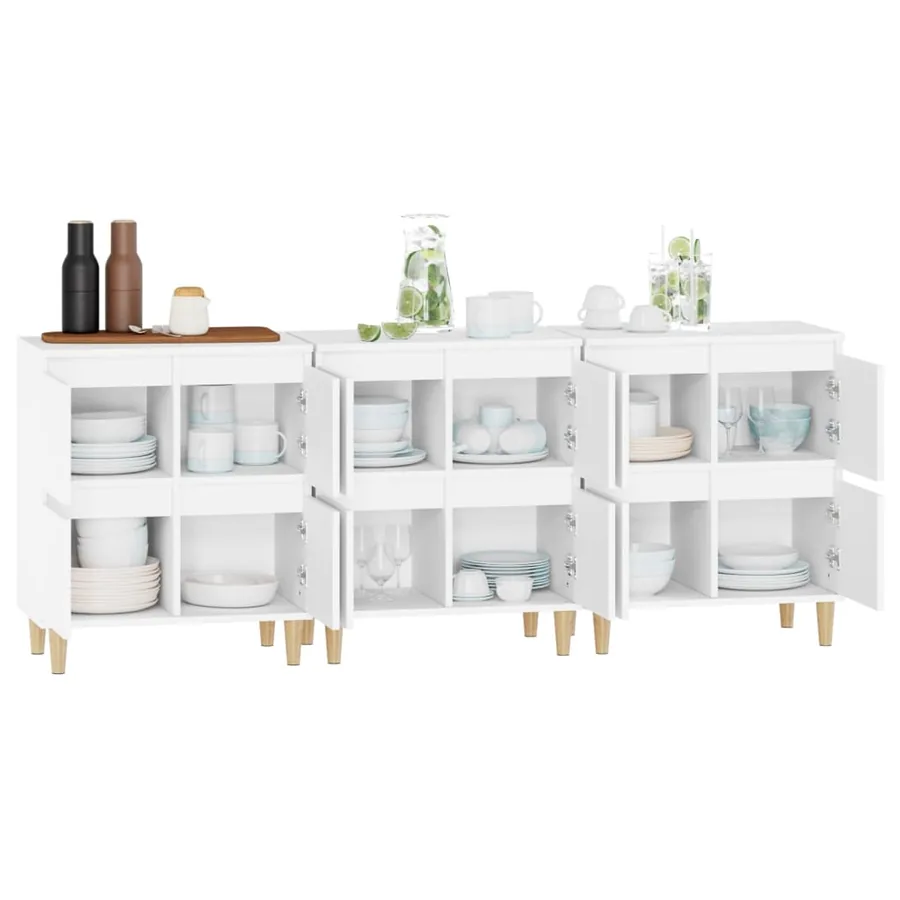 Buffets 3 pcs blanc 60x35x70 cm bois d'ingénierie - 5