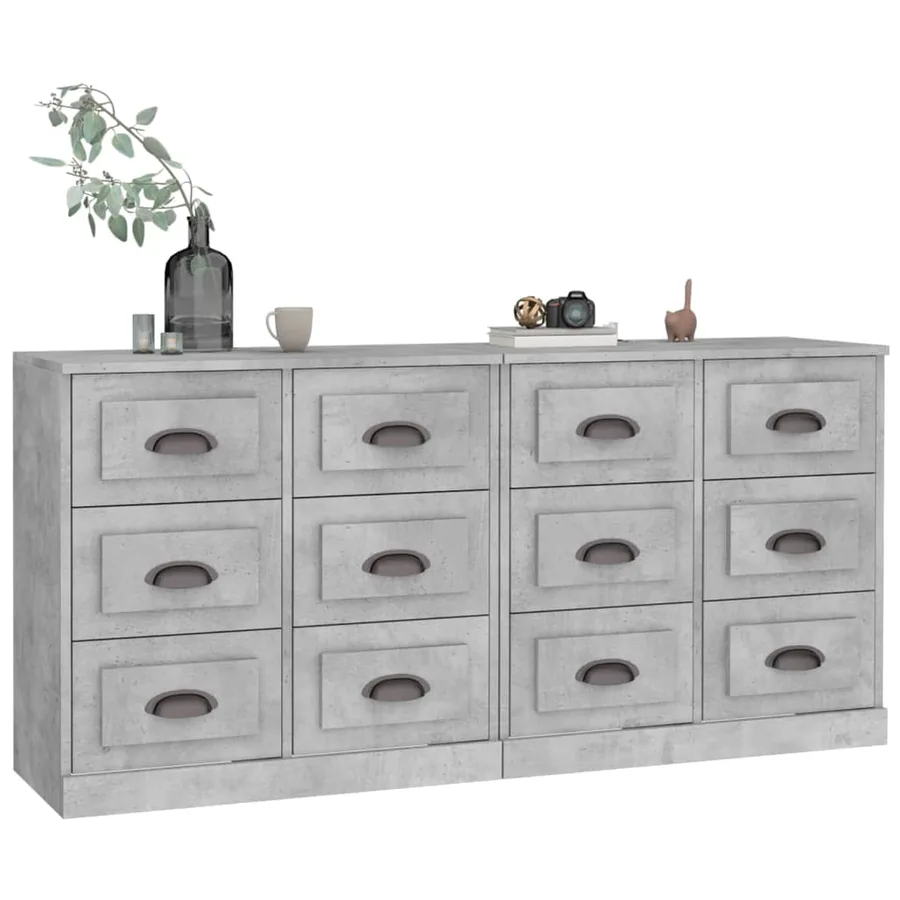 Buffets 2 pcs gris béton bois d'ingénierie - 3