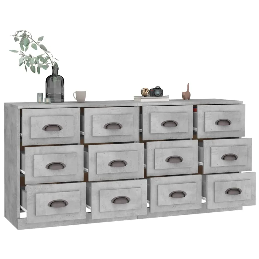 Buffets 2 pcs gris béton bois d'ingénierie - 4