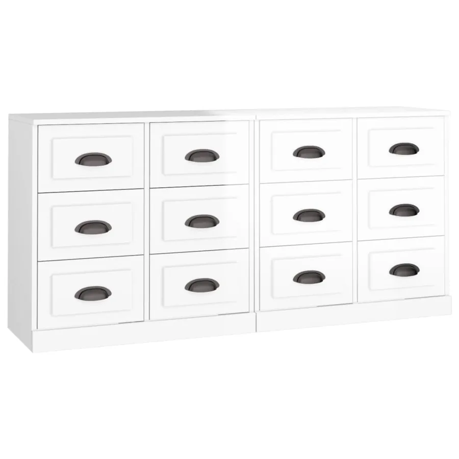 Buffets 2 pcs blanc brillant bois d'ingénierie - 2
