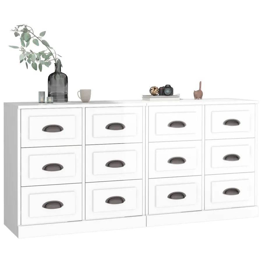 Buffets 2 pcs blanc brillant bois d'ingénierie - 3