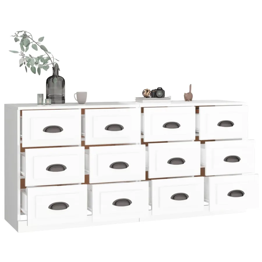 Buffets 2 pcs blanc brillant bois d'ingénierie - 4