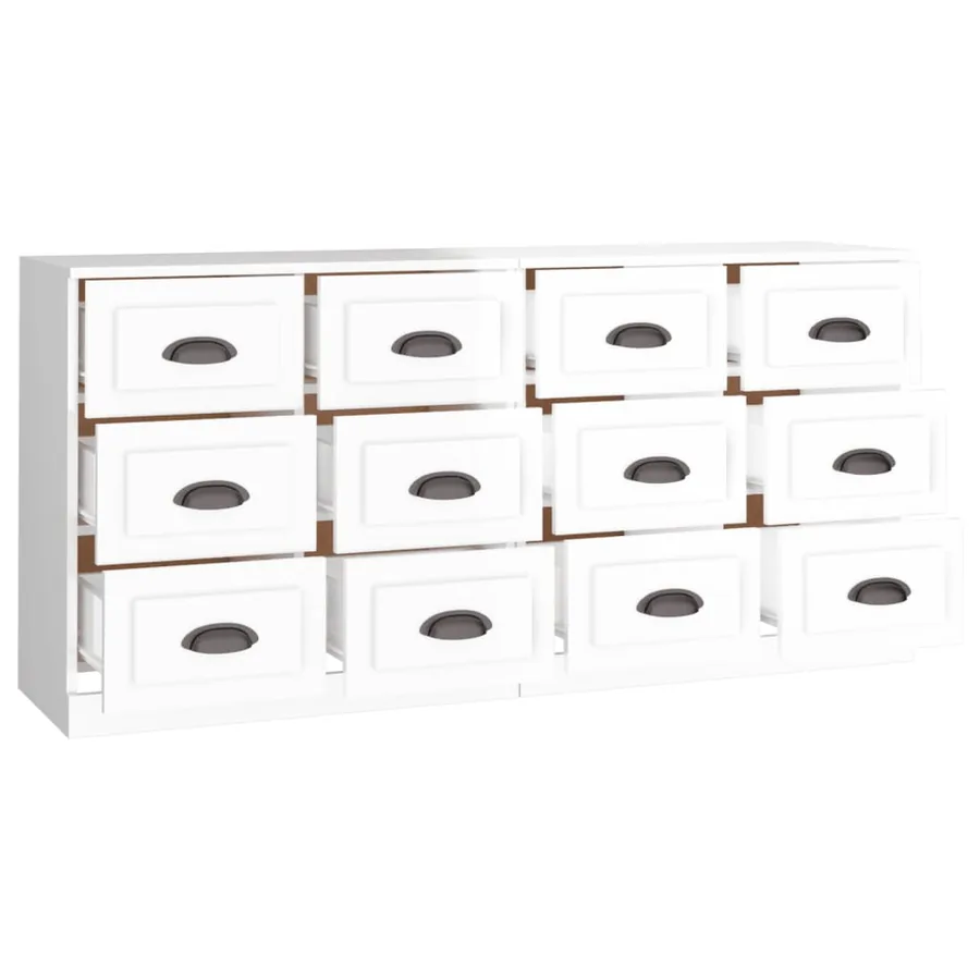 Buffets 2 pcs blanc brillant bois d'ingénierie - 5
