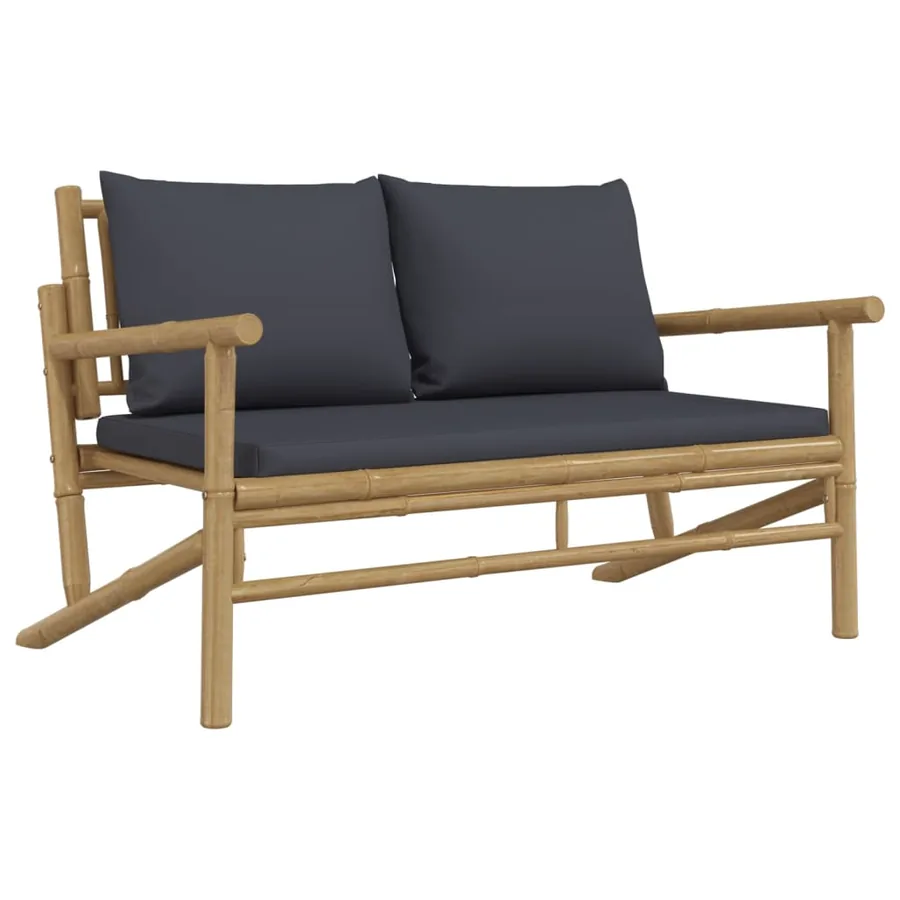 Salon de jardin 3 pcs avec coussins gris foncé bambou - 4
