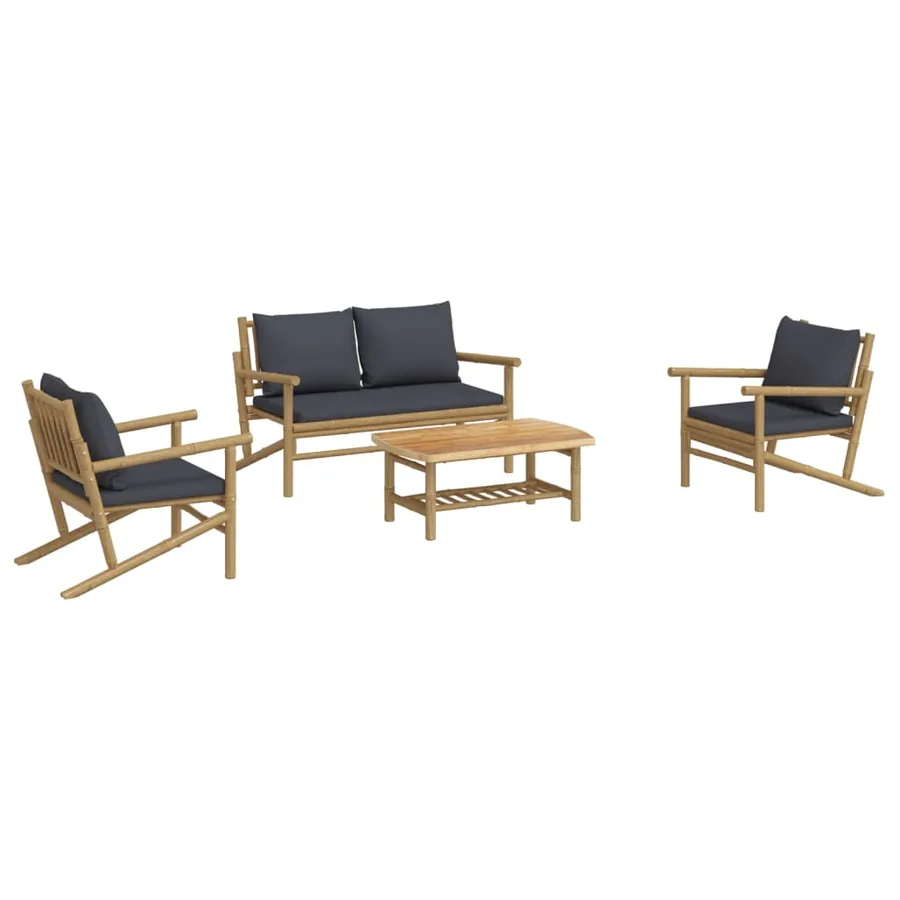 Salon de jardin 4 pcs avec coussins gris foncé bambou - 3