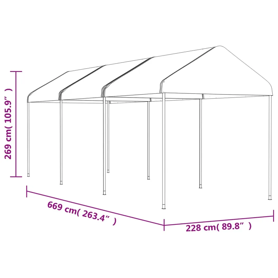 Belvédère avec toit blanc 6,69x2,28x2,69 m polyéthylène - 5
