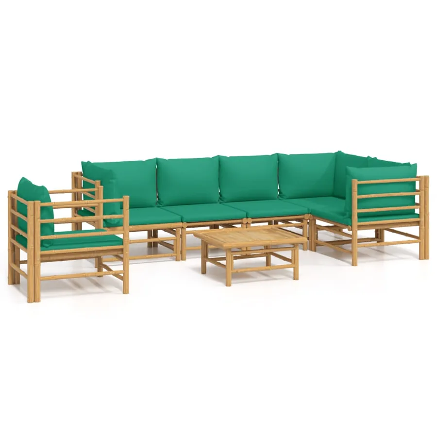 Salon de jardin 7 pcs avec coussins vert bambou - 2