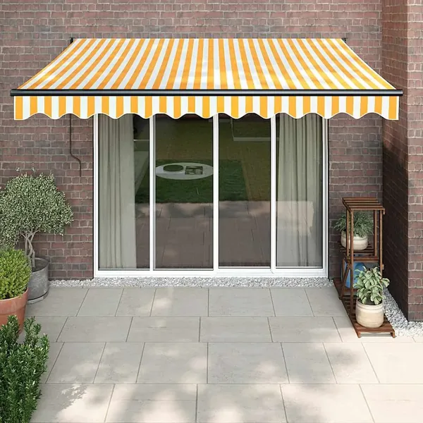 Auvent rétractable automatique jaune et blanc 3,5x2,5 m