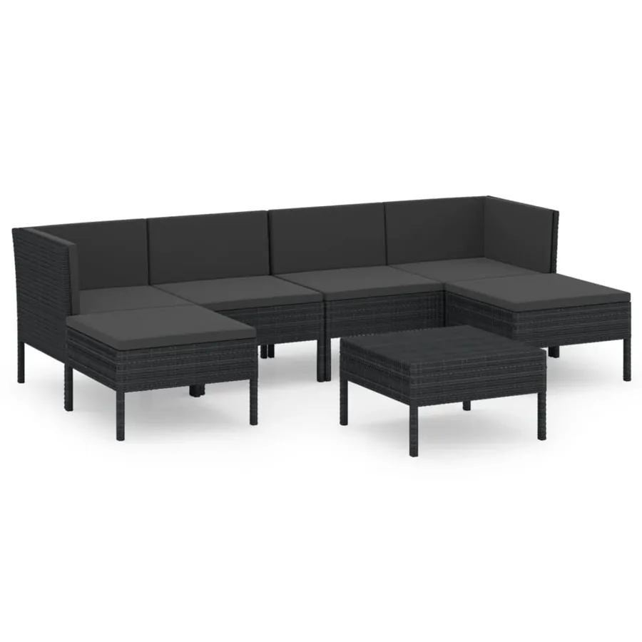 Salon de jardin 7 pcs avec coussins Résine tressée Noir - 2