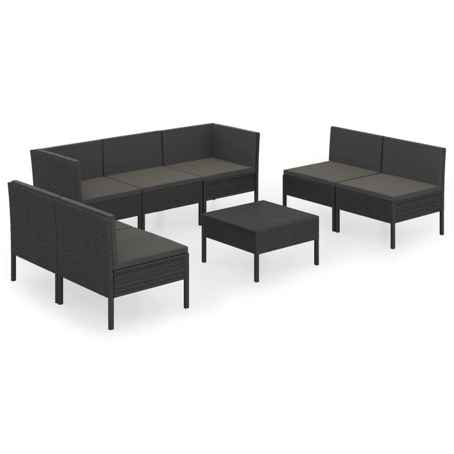 Salon de jardin 8 pcs avec coussins résine tressée noir - 2