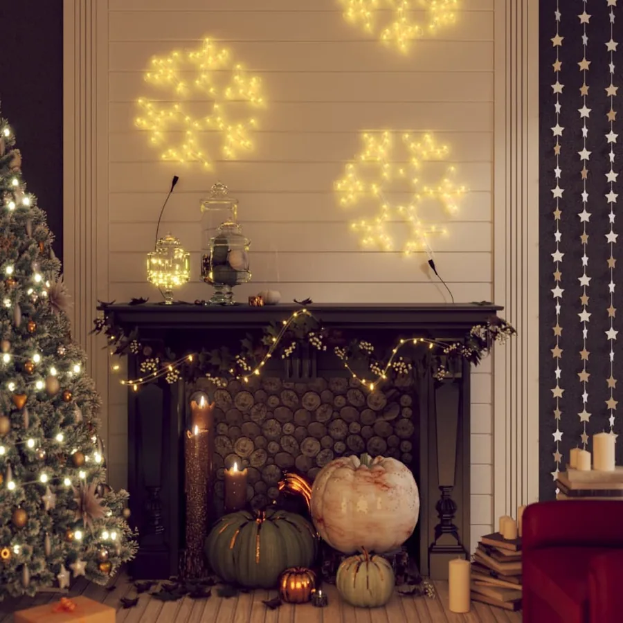 Flocons de neige de Noël avec LED 2 pcs Blanc chaud 38x37 cm
