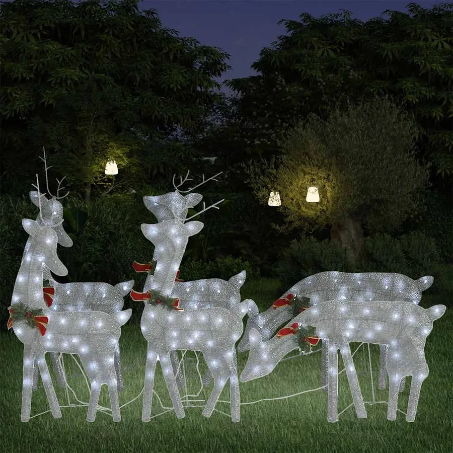 Rennes de Noël 6 pcs Argenté Blanc froid Maille