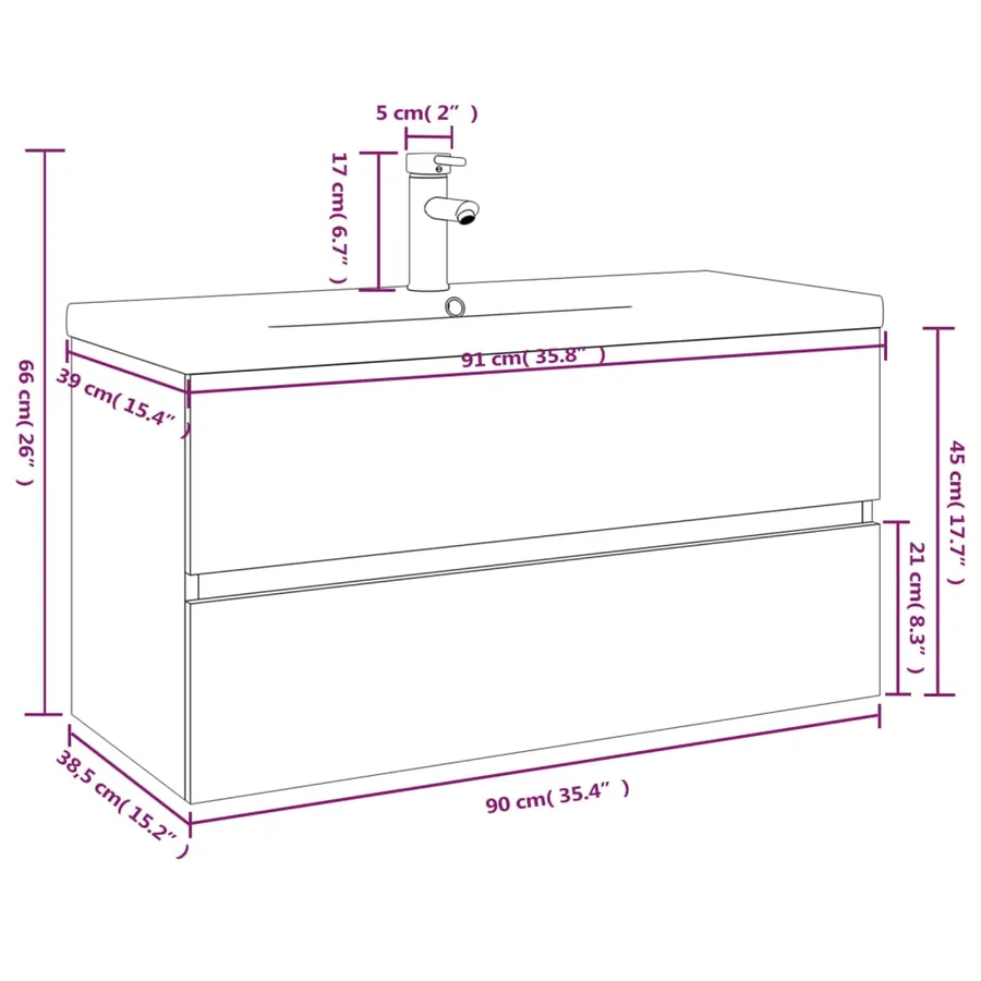 Meuble lavabo avec bassin intégré Chêne fumé Bois d'ingénierie - 7