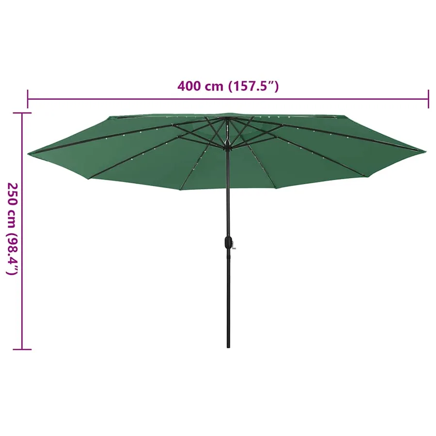Parasol de jardin avec lumières LED et mât en métal 400 cm vert - 7