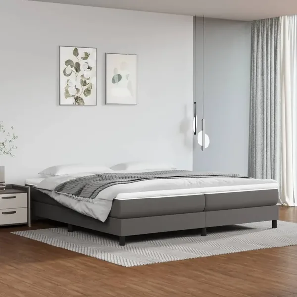 Sommier à lattes de lit avec matelas Gris 200x200 cm Similicuir