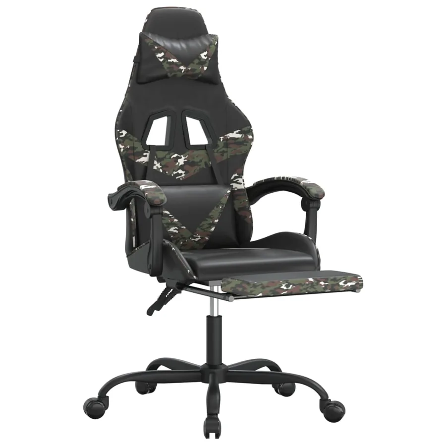 Chaise de jeu avec repose-pied Noir et camouflage Similicuir - 6
