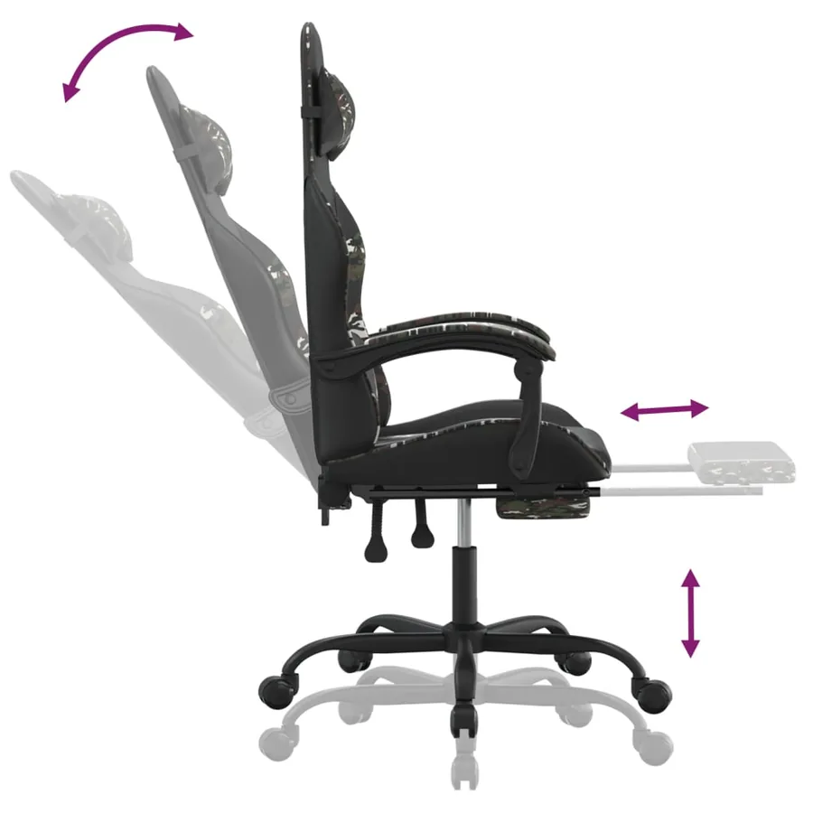 Chaise de jeu avec repose-pied Noir et camouflage Similicuir - 7