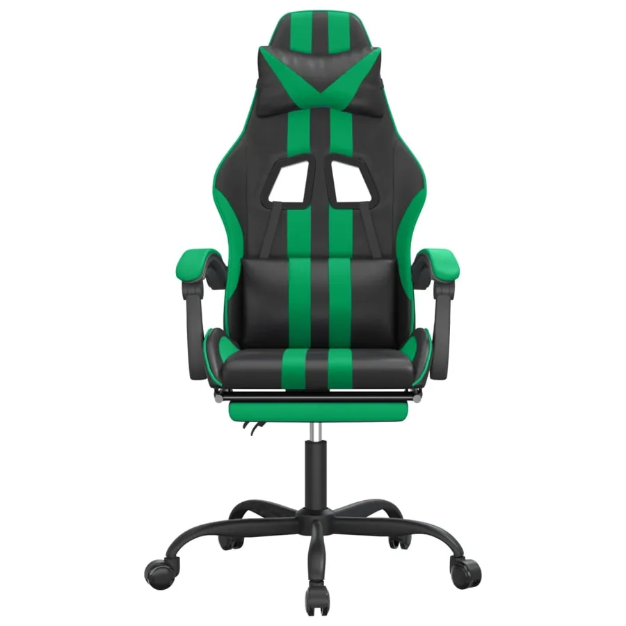 Chaise de jeu avec repose-pied Noir et vert Similicuir - 3