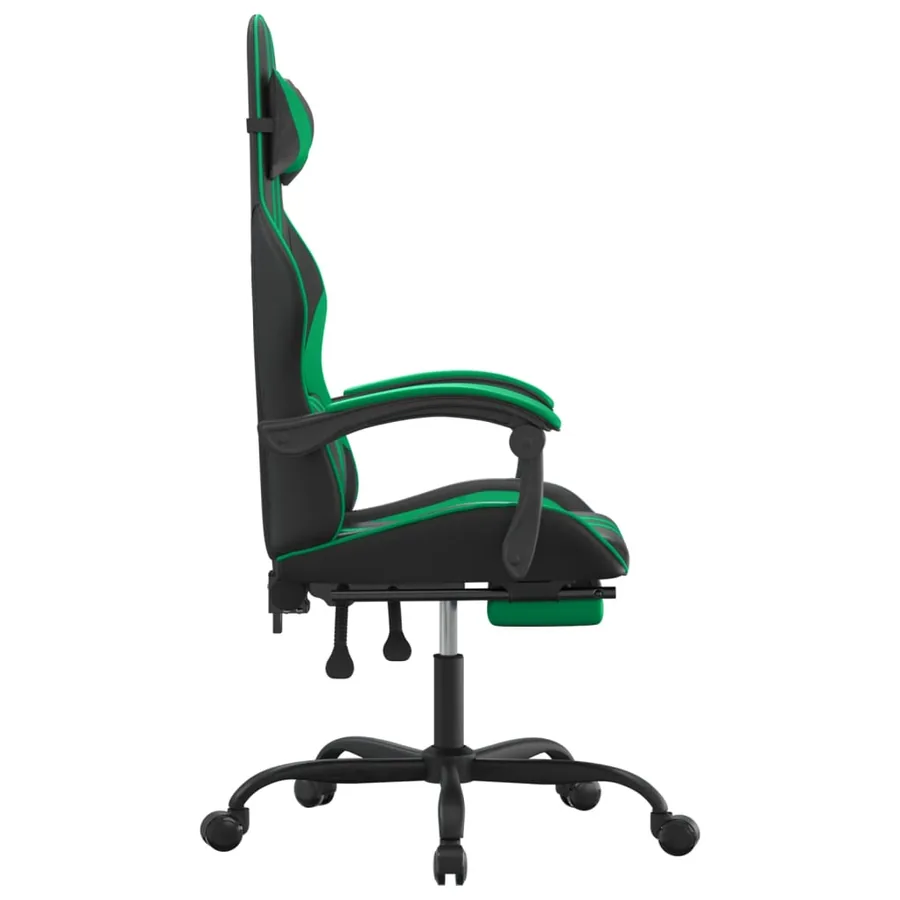 Chaise de jeu avec repose-pied Noir et vert Similicuir - 4