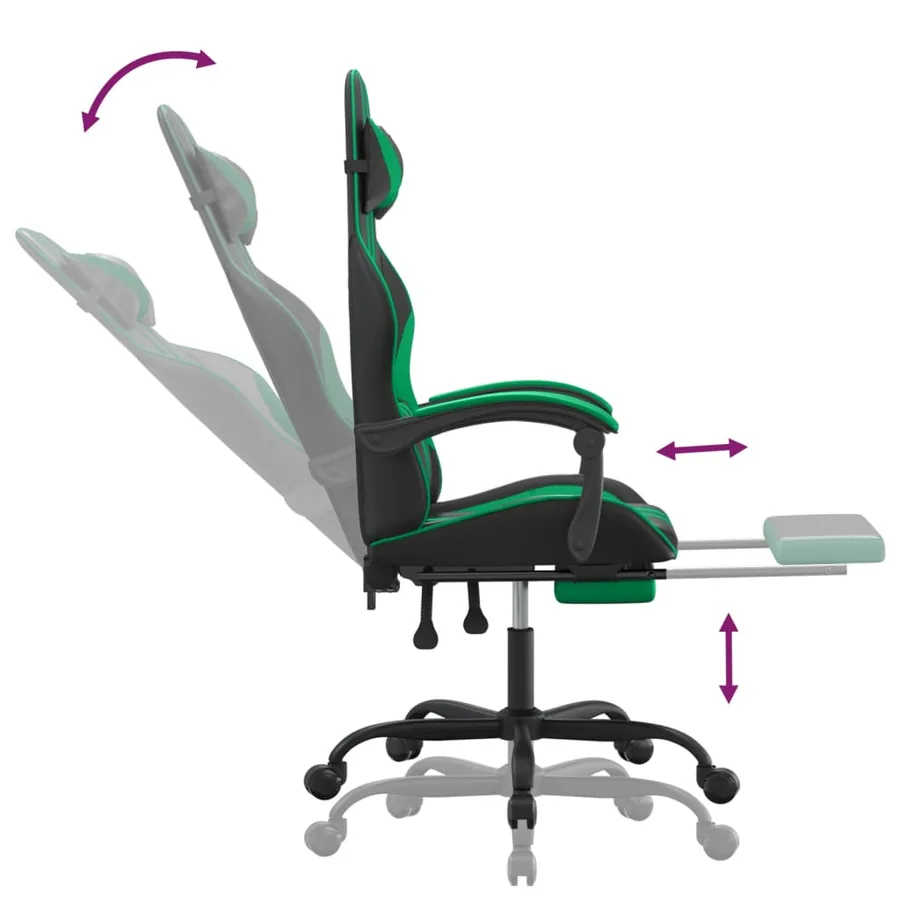 Chaise de jeu avec repose-pied Noir et vert Similicuir - 7