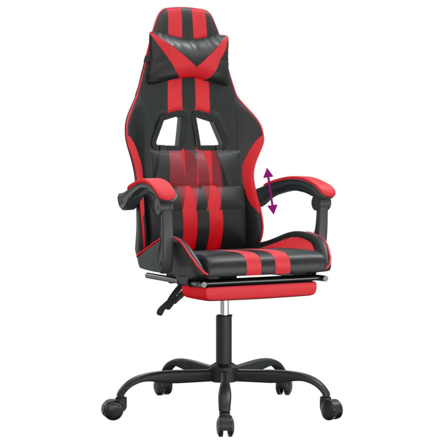 Chaise de jeu avec repose-pied Noir et rouge Similicuir - 8