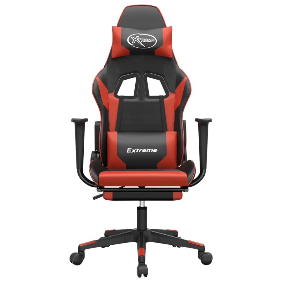 Chaise de jeu avec repose-pied Noir et rouge Similicuir - 3