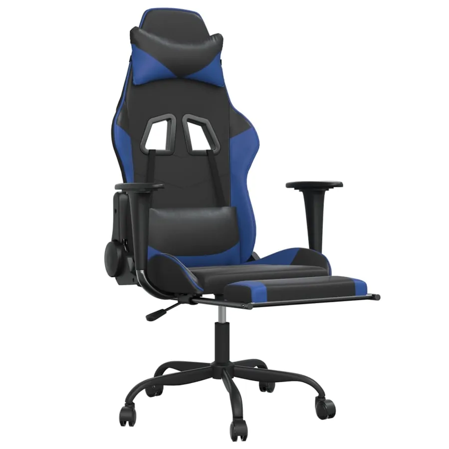 Chaise de jeu avec repose-pied Noir et bleu Similicuir - 6
