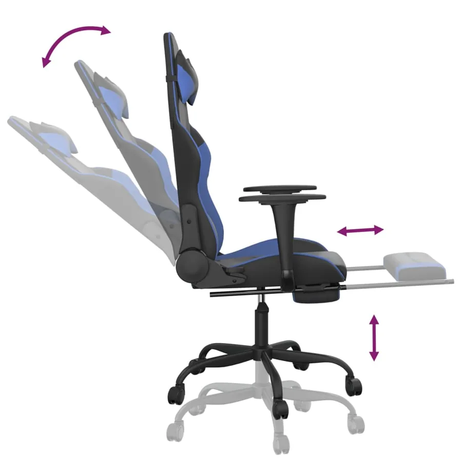 Chaise de jeu avec repose-pied Noir et bleu Similicuir - 7