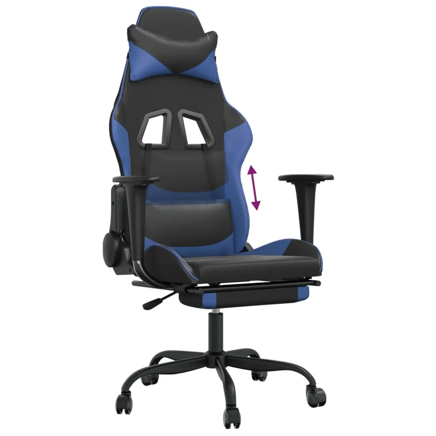 Chaise de jeu avec repose-pied Noir et bleu Similicuir - 8