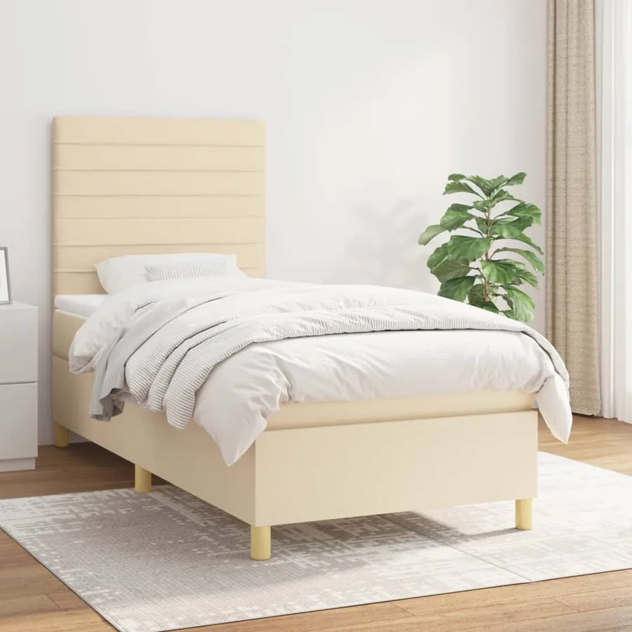 Sommier à lattes de lit avec matelas Crème 90x200 cm Tissu