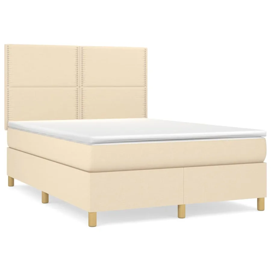 Sommier à lattes de lit avec matelas Crème 140x200 cm Tissu - 2