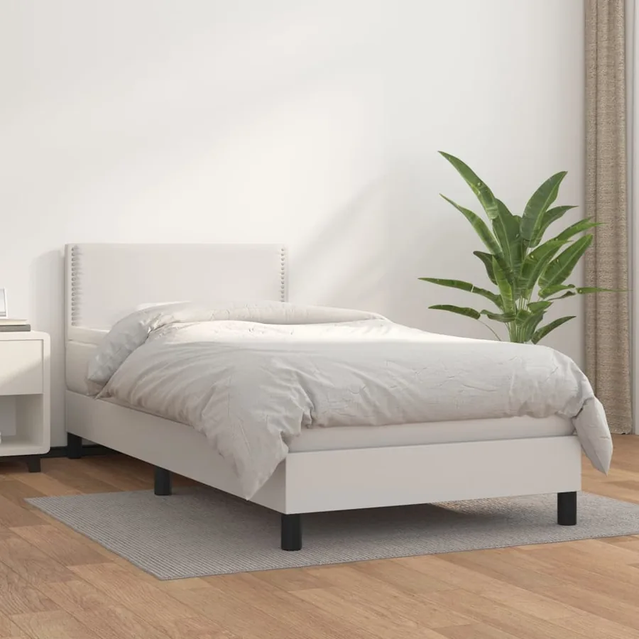 Sommier à lattes de lit avec matelas Blanc 100x200cm Similicuir