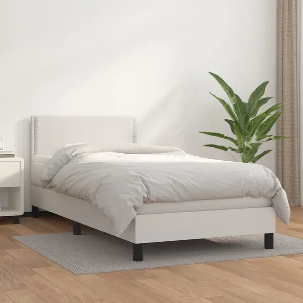 Sommier à lattes de lit avec matelas Blanc 100x200cm Similicuir