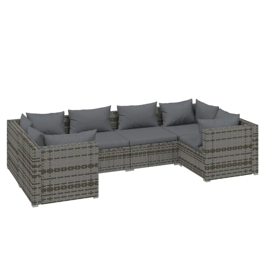 Salon de jardin 6 pcs avec coussins résine tressée gris - 2