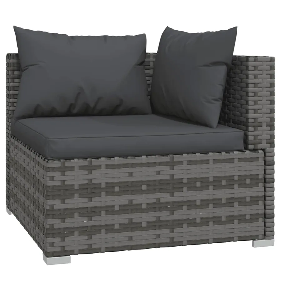 Salon de jardin 6 pcs avec coussins résine tressée gris - 4